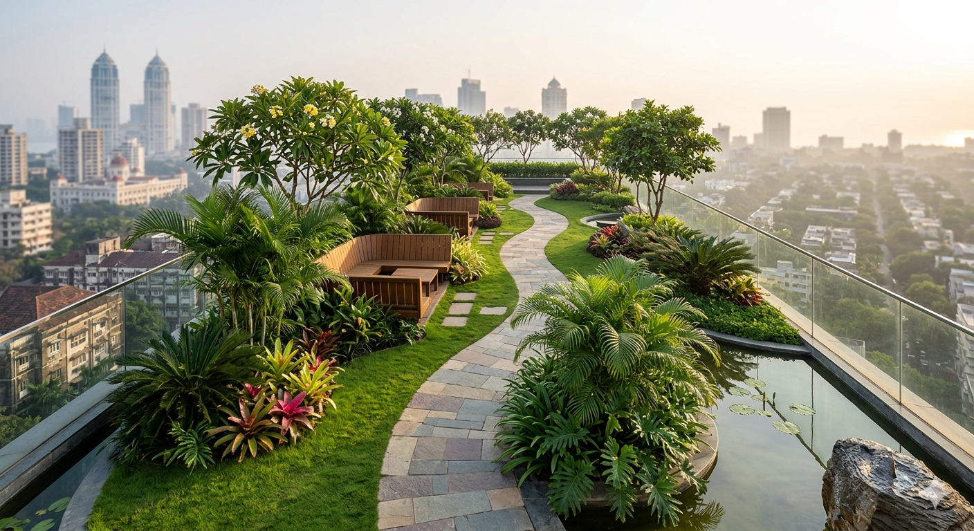 Landscaped podium at L&T Mahalaxmi